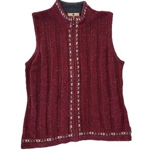 Ladies Woolrich Ruby Heather Wool Blend Embroidered Zip Sweater Vest Size M